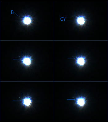 Sírius, sirius b, Sirius c, hvězdný systém, bílý trpaslík, zdroj bodu, Superframes, Giuseppe Donatiello, ED 127 mm, Ochlazené CMOS, Sladění hvězd