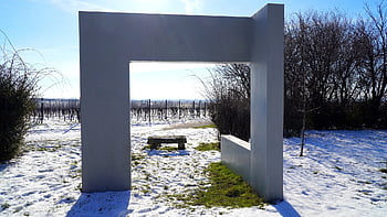 zimní, vinice, krajina, brána, panoráma, zimní krajina