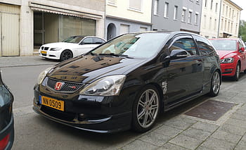 honda, cívico, tipo r, 2.0, 200 hp, Esch Sur Alzette, carro preto, carro estacionado, cena de rua, Placa européia, ambiente urbano