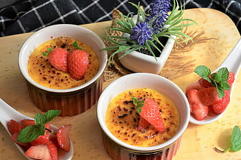 dezert, jahody, roztomilý, krém Brulee, brulee, cukroví, dort, jídlo, okusovat, krémová, mléko