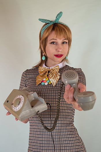 femme, vieux téléphone, combiné, ancien, portrait, rétro, fille, appel, téléphone, vieux, nostalgie