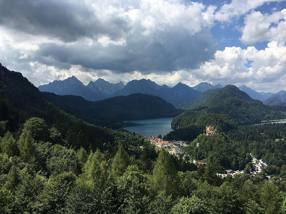 bavaria, Německo, nohy, Alpy, hory, jezero, panoráma, výhled
