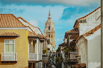 balcony, street, architecture, colonial, road, america, spanish, cartagena, colombia, blue