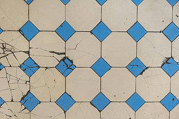 blue and white checkered tiles, geometric tile pattern, blue diamond tiles, beige background, cracked tiles, top view, vintage tiles, decorative tiles, floor tiles, retro tiles, patterned tiles
