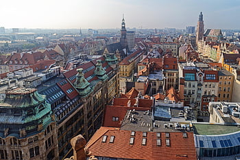 városkép, város, Wroclaw, Lengyelország, madártávlat, légi felvétel, épületek, építészet, városi