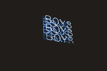 neon sign, blue neon, Boys sign, dark background, cool blue, multiple words, neon display, Boys multiple, neon lighting, sign design, night sign