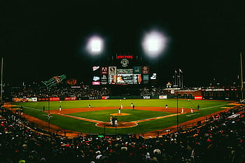 hráč baseballu, baseballový stadion, AT & T Park, Večerní hra, fanoušci, jasná světla, sportovní událost, basebalové hřiště, stadion světla, dav, noční hra