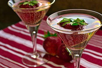Martini, fragole, bicchiere, cocktail, bere, rinfresco, alcool, Champagne, celebrazione, fotografia di cibo