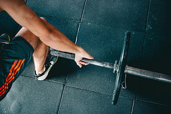 Atletický muž, Zvedání činky, Nastavení tělocvičny, silový trénink, zdatnost, detail, činka, tělocvična, cvičení, fitness člověka, vzpírání