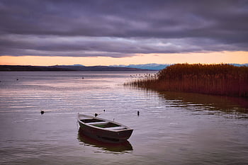 loď, ammersee, Německo, krajina, jezero, Příroda, bavaria, mraky, večer, soumrak, západ slunce