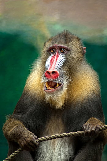 mandrill, detail, vibrující, Pozoruhodné rysy obličeje, drží lano, zoo, primát, volně žijících živočichů, fotografování zvířat, Příroda, ilustrace
