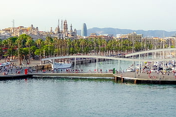 barcelona, kikötő, híd, természet, város, városi, Spanyolország, tenger, óceán