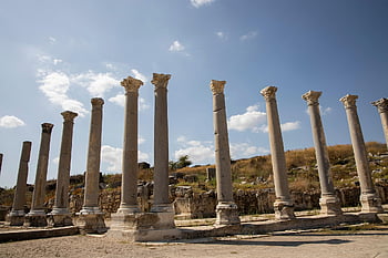 sloupec, relikvie, starověké, ruiny, struktura, historický, očistit, antalya, krocan