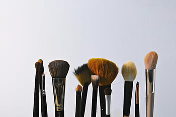 make-up børste sæt, make-up pensler, Skønhedsværktøjer, kosmetiske børster, lodret arrangement, Almindelig baggrund, Skønhedstema, Kosmetisk tema, Makeup ansøgning, børsteopsamling, Skønhedstilbehør