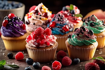คัพเค้ก, เค้ก, ขนม, อาหาร, หวาน, น้ำตาลไอซิ่ง, อบ, มัฟฟิน, ช็อคโกแลต, สีชมพู, ถ้วย