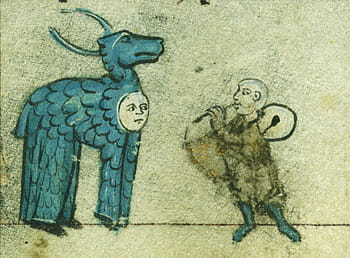 kniha hodin, Okrajové poznámky, Grotesky, středověký, 14. století, Flandry, Humorné drollerie, Hybridní stvoření, rukopis, Walters umění muzeum, oddanost