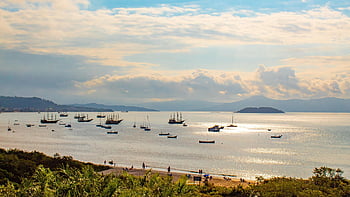 florianopolis, na tropické pláži, cachoeira dělají Ježíše, lodí, západ slunce, mraky, floripa, Brazílie, moře, Příroda, Kateřina