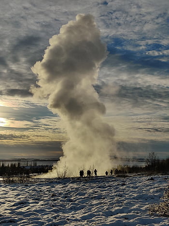 gejzír, gőz, hó, természet, Izland, geysir