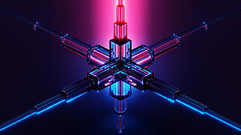 Abstrakt 3D design, Vibrující geometrické, Neon Design, zářící futuristická, Světelné struktury, abstraktní umění, Futuristické umění, neonová světla, geometrické vzory, 3D umění, abstraktní pozadí