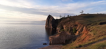 lake, nature, pond, hills, rocks, grass, pasture, trails, olkhon, island, baikal