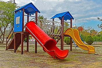 glissades, Cour de récréation, parc, théâtre, Aire de jeux colorée, chute, coloré, faire glisser, couleurs