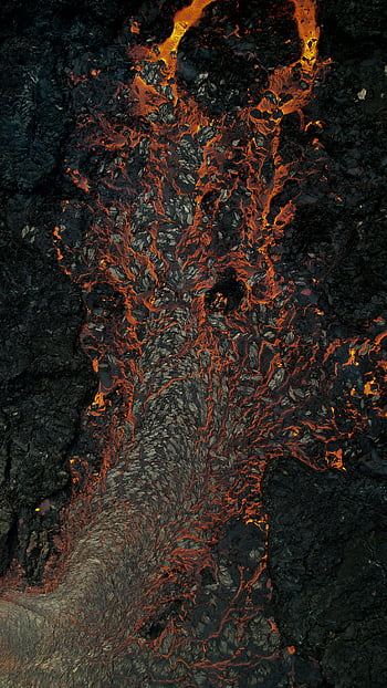 lava flow, volcano, Iceland, red-hot lava, volcanic terrain, aerial view, glowing lava, dramatic view, volcanic landscape, natural phenomenon, volcanic eruption