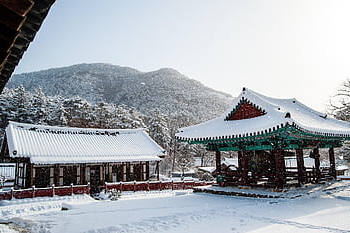 chrám, Korea, zimní, sníh, krajina, buddhismus, cestovní ruch, cestovat, Příroda, hanok, hora