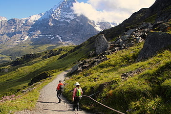 hory, cesta, trekking, turista, jungfrau, švýcarsko, vrcholy, zasněžený, strmé, horské stezky, prohlídka