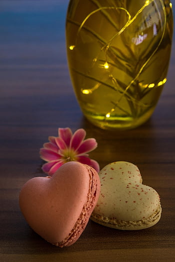macarons, heart Shape, love, affection, symbol, blossom, bloom, glass, illuminated, mood, pastries
