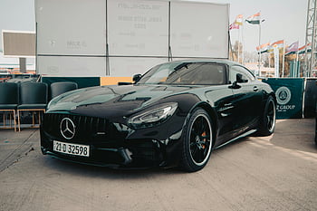 Mercedes Benz AMG GT R, Musta Mercedes Benz GT, ulkoilma -esitys, tyylikäs auto, mercedes benz, amg gt r, ylellinen urheiluauto, musta urheiluauto, automaattinen esitys, Mercedes Benz GT, ulkoilutapahtuma