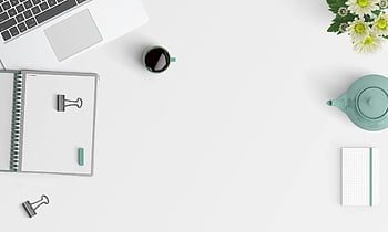 flat lay photography, Macbook Pro, white spiral notebook, green mug, minimalist workspace, laptop, coffee, flowers, stationery, clean desk, office setup