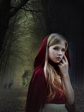 girl, blonde, red Hood, little Girl, forest, mystical Forest, magical Forest, fantasy, tale, little Red Riding Hood, fairy Tale