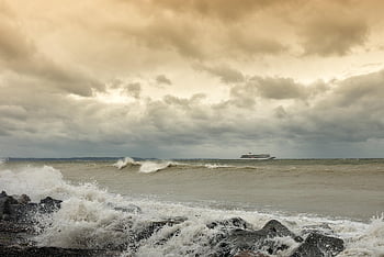 wave, flood, storm Surge, spray, sea, moving Water, ship, cruise Ship, stormy, water, nature