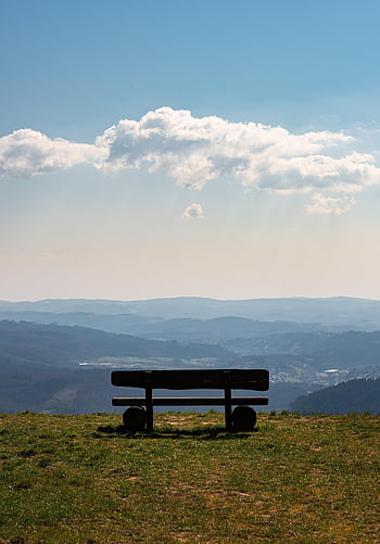 Příroda, banka, výhled, krajina, relaxovat, lavice, klid, přestávka, nálada