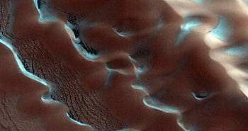 Mars, Duny pokryté mrazem, kráter, ledová vrstva, Tmavé pruhy, povrchový materiál, uvolnění plynu, nasa, MRO, jpl, Uarizona