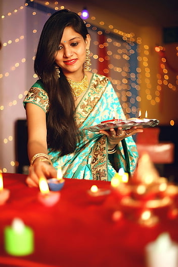 indian, woman, candles, lights, celebrate, diwali, festival, deepwali, decoration, decorative, festive