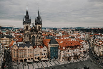 náměstí, staré čtvrti, Praha, střechy, Historická místa, lidé
