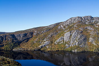 vagga berg, sjö, reflexion, natur, landskap, vild, tasmania