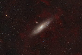 Andromeda Galaxy, H-alpha clouds, Messier 31, Local Group, hydrogen clouds, spiral galaxy, NGC 224, astronomical image, deep space, celestial object, Giuseppe Donatiello