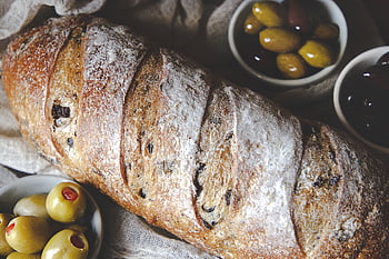 homemade, bread, food, olives, baked, flour, meal, nutrition, dish, baking, eating