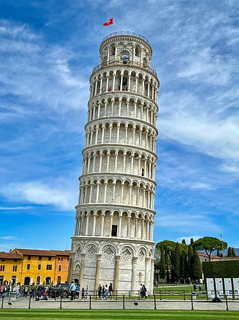 det skævetårn i Pisa, turister, klar blå himmel, Populær turistattraktion, Italien, ikoniske vartegn, pisa, rejsemål, europæisk arkitektur, historisk sted, sightseeing