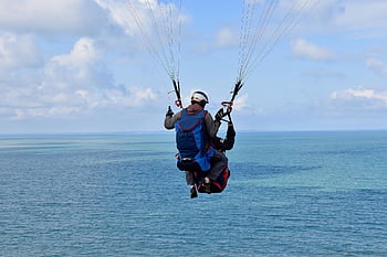 paragliding, tandem Paragliding, fly, flight, harness-paraglider, take Flight, sea, cloudy Blue Sky, paraglider, free Flight, fifth Wheel