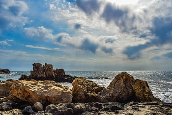 rocky Coast, sea, nature, sky, clouds, seascape, horizon, ayia Napa, cyprus, seashore, coast