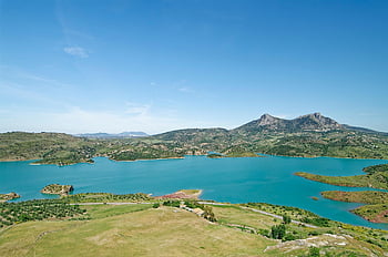 Spagna, andalusia, Provincia di Cadice, Reservoir Zahara-El Gastor, serbatoio, zahara de la sierra, El Gasto, acqua, paesaggio, montagne, collina