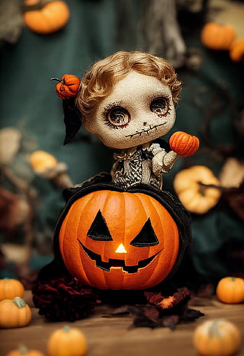 halloween, pumpkin, witch, doll, jack-o-lantern, decoration, creepy, scary, creepy Face, happy Halloween, woman