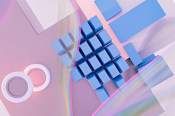 colorful geometric abstract, 3D art design, vibrant abstract, 3D rendering, blue cubes, rainbow waveforms, abstract 3D, geometric shapes, colorful cubes, abstract design, vibrant colors