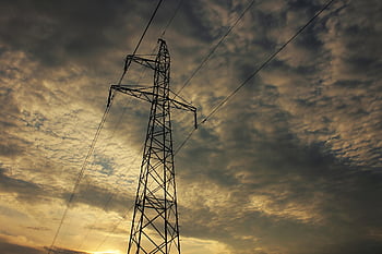 nebe, dráty, elektřina, energie, současný pól, Energetika, mrak, Příroda, západ slunce, paprsky, slunce