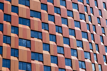 building, windows, architecture, design, facade, repeating, buildings, perspective, patterns, orange