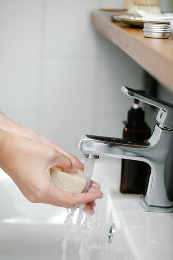 ruční praní, hygiena, mýdlo, kohoutek, koupelna, detail, voda, dřez, čisté ruce, osobní hygiena, zdraví