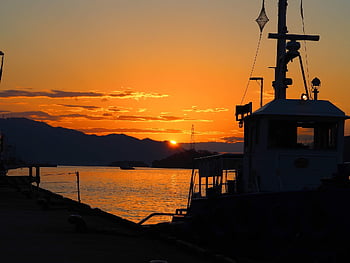 sea, sunset, evening, ship, boat, landscape, nature, sun, light, the Atmosphere, darkness